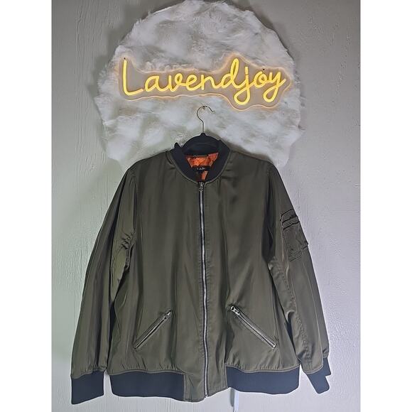 Bomber Jacket Plus 16 XL Olive Green / Orange Lining / Bullet Pockets 90s Winter - Picture 1 of 7